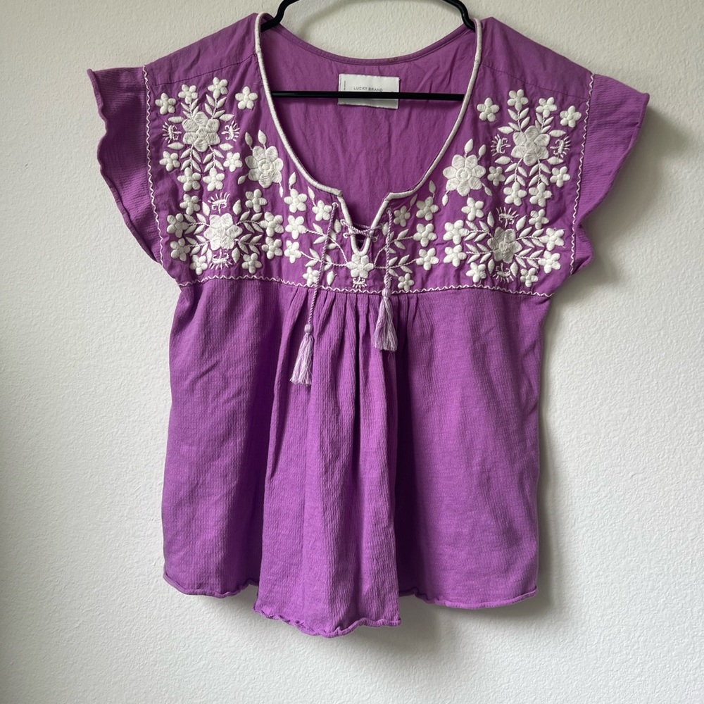 Lucky Brand Purple Floral Embroidered Blouse